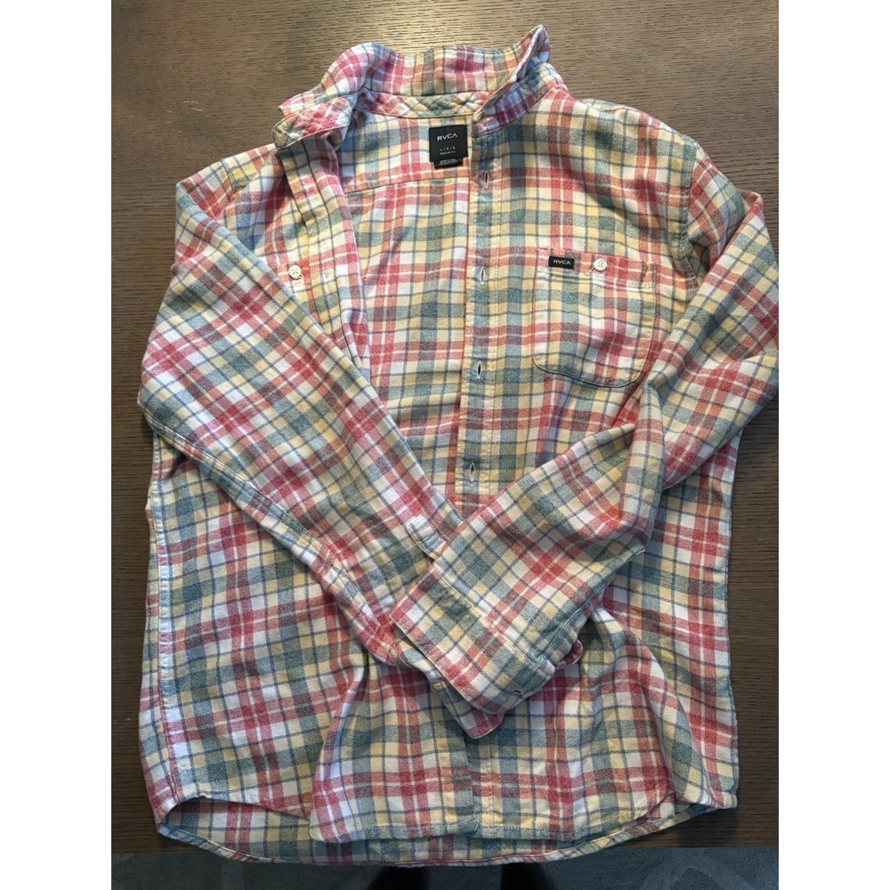 Men's RVCA Plaid Multicolor Flannel Long Sleeve Collared Shirt Button Down Large